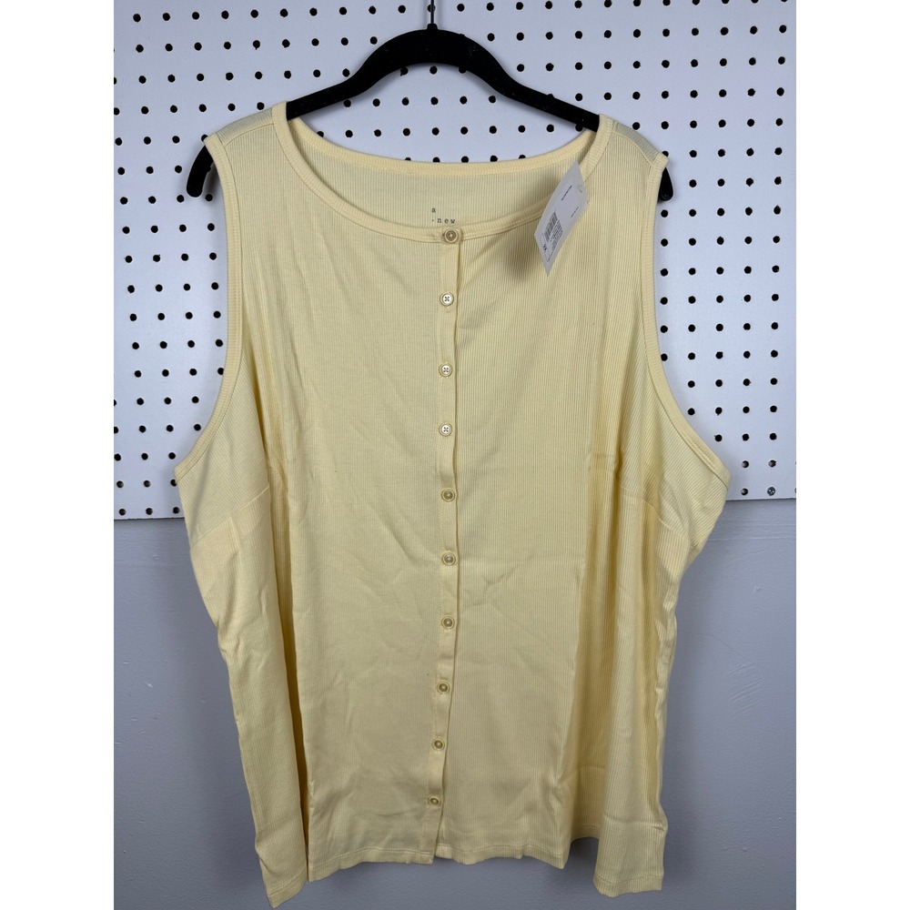 A New Day Yellow Ribbed Button Down Tank Top Sleeveless Shirt‎ Womens Plus 2X